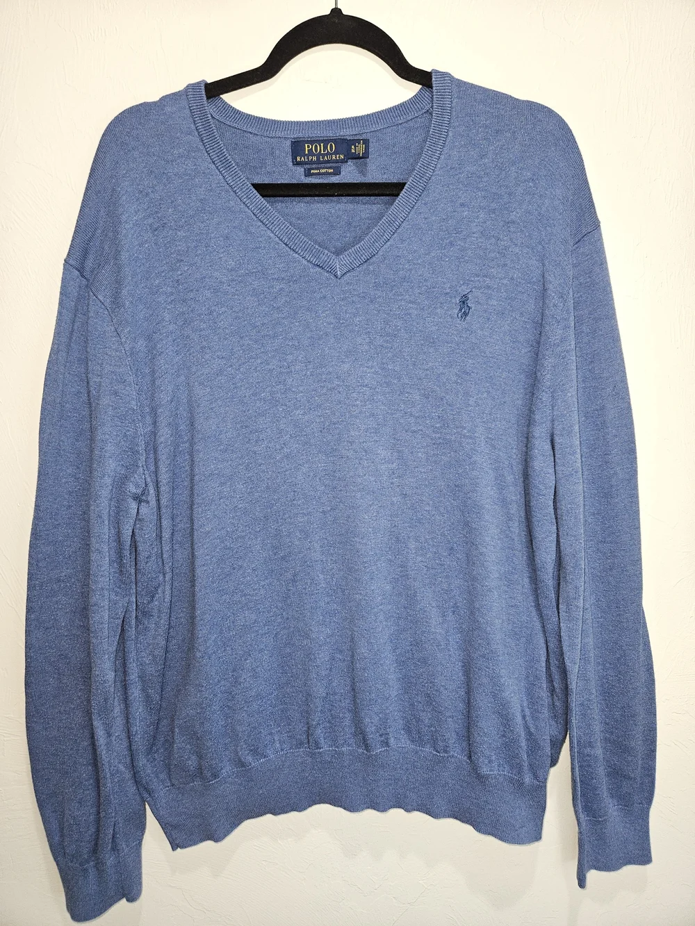 POLO Ralph Lauren Men’s Blue V-Neck Sweater Extra Large XL Pima Cotton